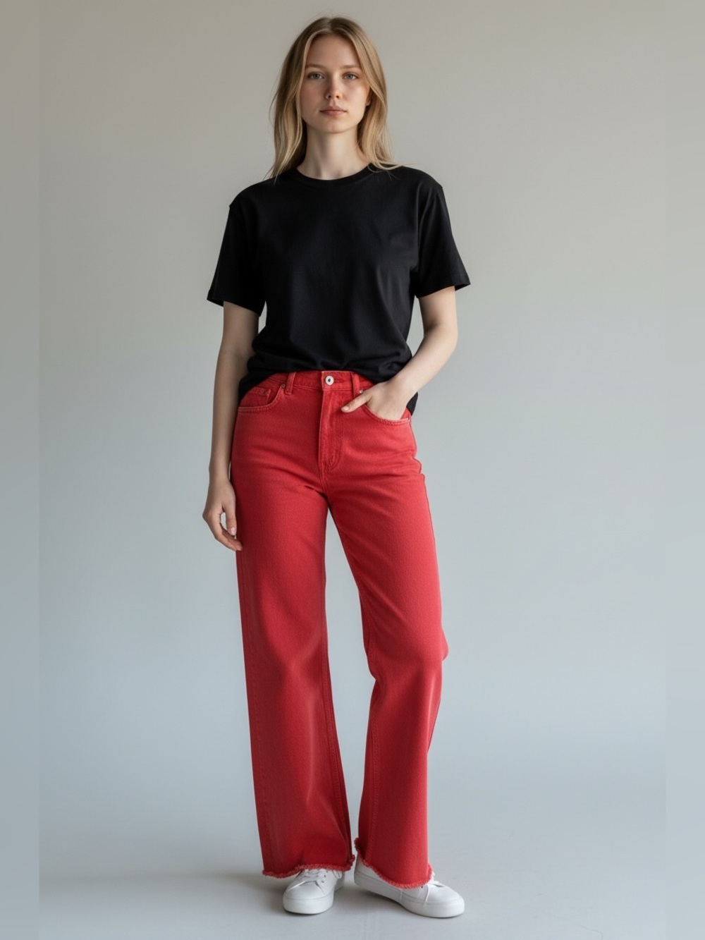 Zara Bright Red Wide-Leg Jeans Size 6